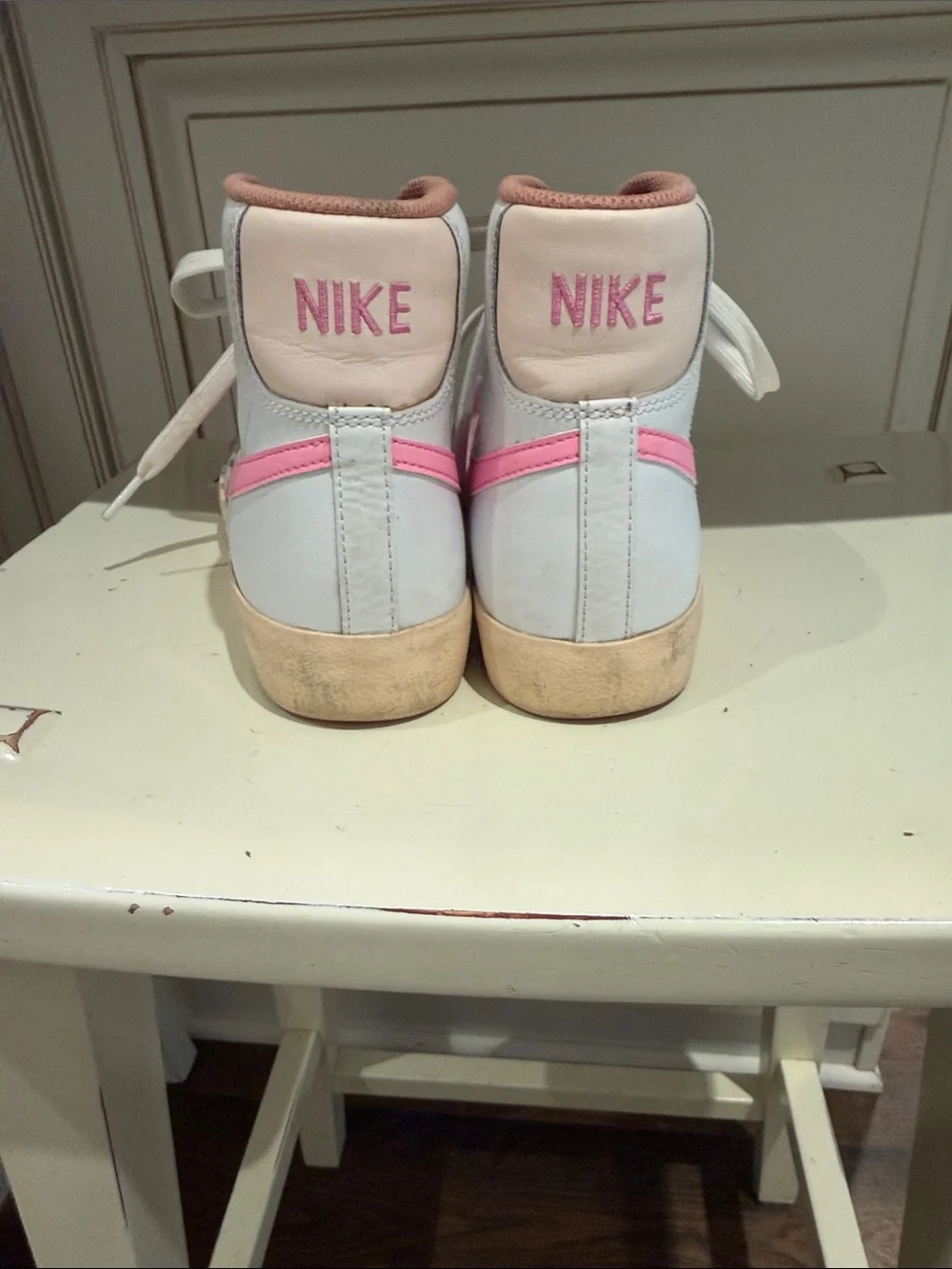 Nike Blazer White High-Top Sneakers with Pink Swoosh